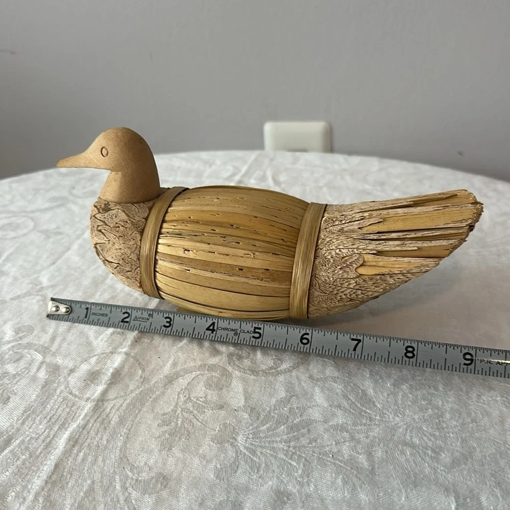 Handmade Wood Straw Duck Statue Art Deco